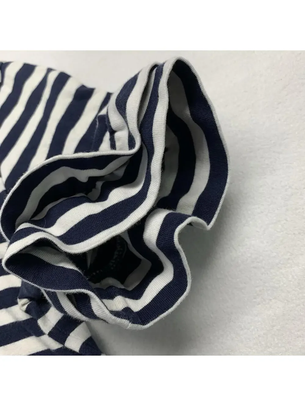 J.Crew Striped Ruffle Sleeve Top Womens XXS Navy White Nautical Scoop Neck Tee